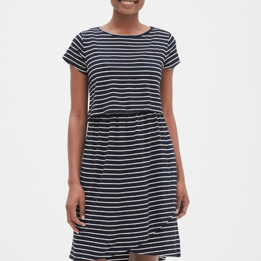 Maternity Stripe Layered Nursing T-Shirt Dress